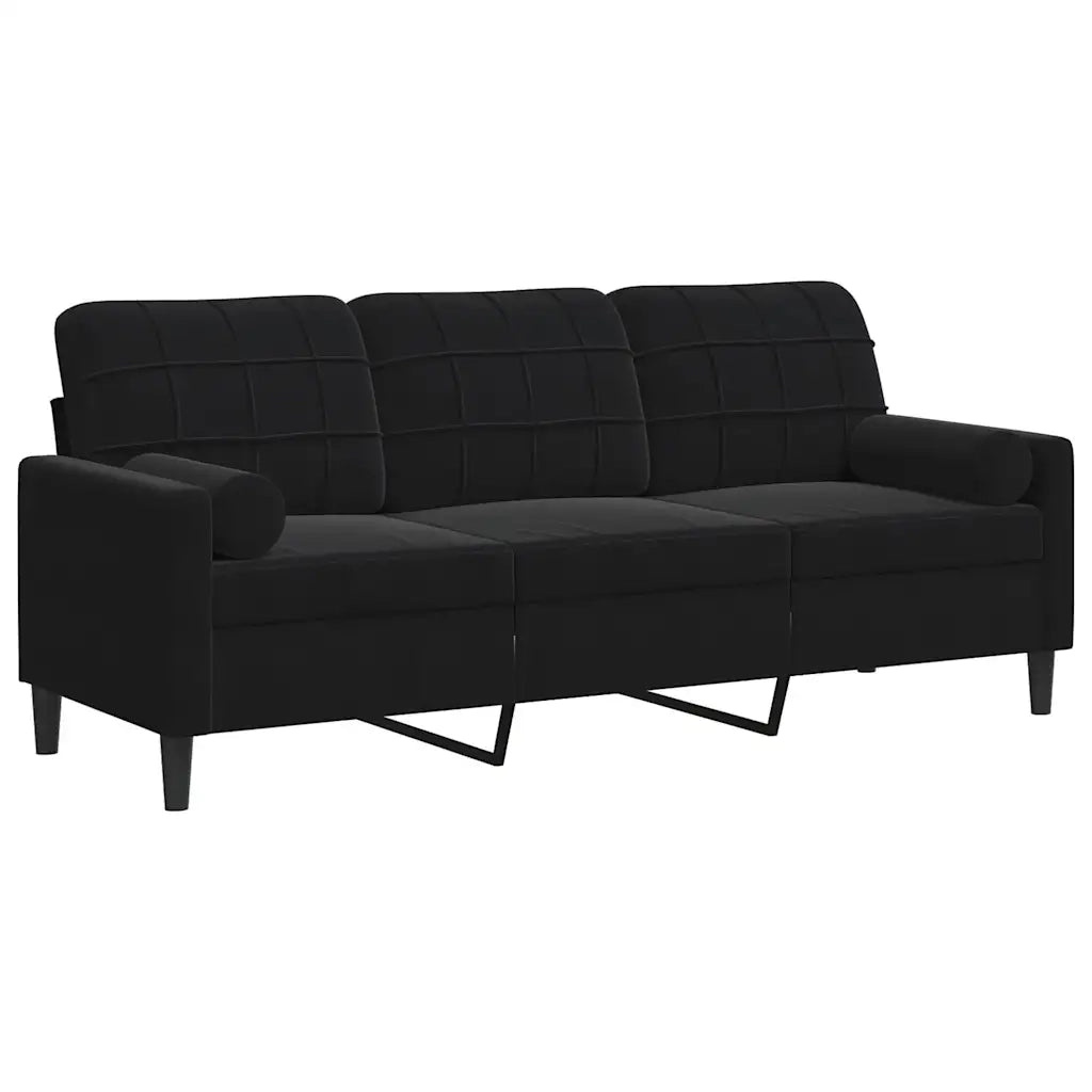Divano | Divano da soggiorno | Sofa a 3 Posti con Cuscini Nero 180 cm in Velluto