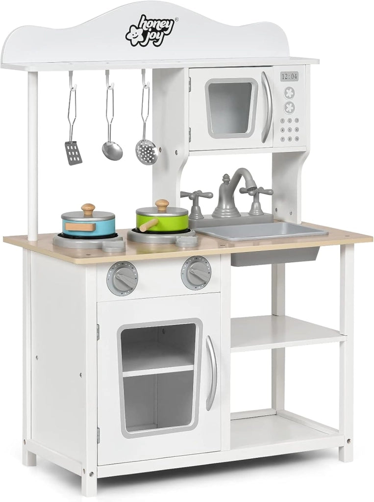 Cucina d'imitazione per bambini 3+ anni, giocattolo da cucina in legno con fornello, forno, forno a microonde e lavandino, accessori variegati forniti, ideale regalo educativo per feste,