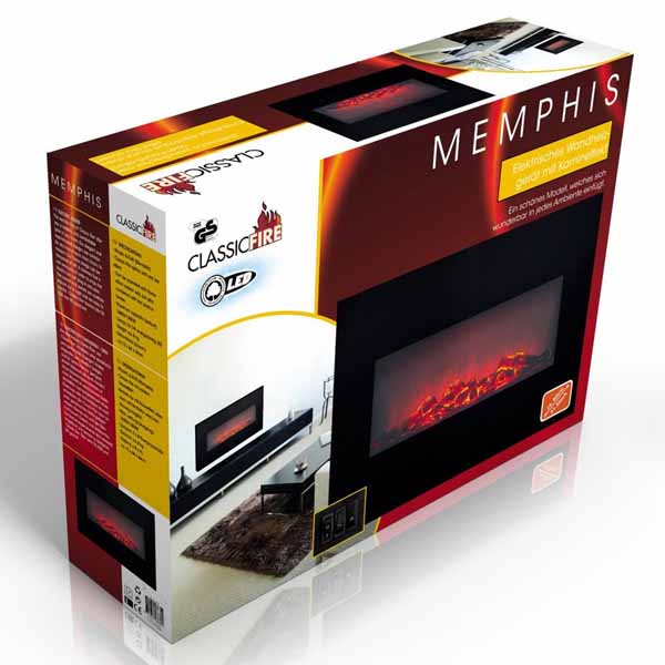Camino Elettrico A Parete Memphis  1800W Riscaldamento A Muro Con Luce LED