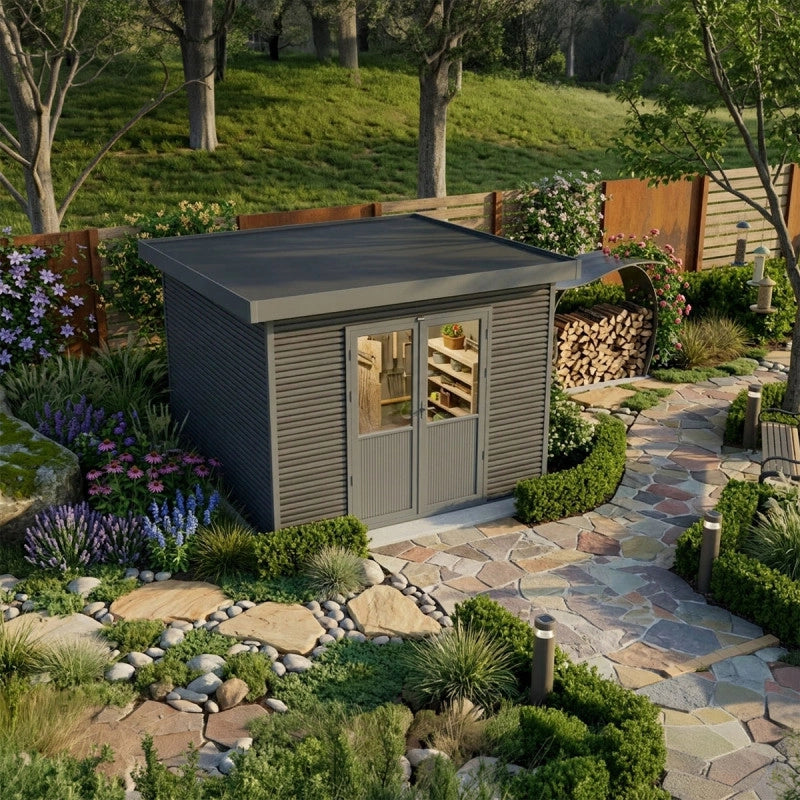 Casetta da giardino in legno composito Onyx 33 - 9m² - Grigio
