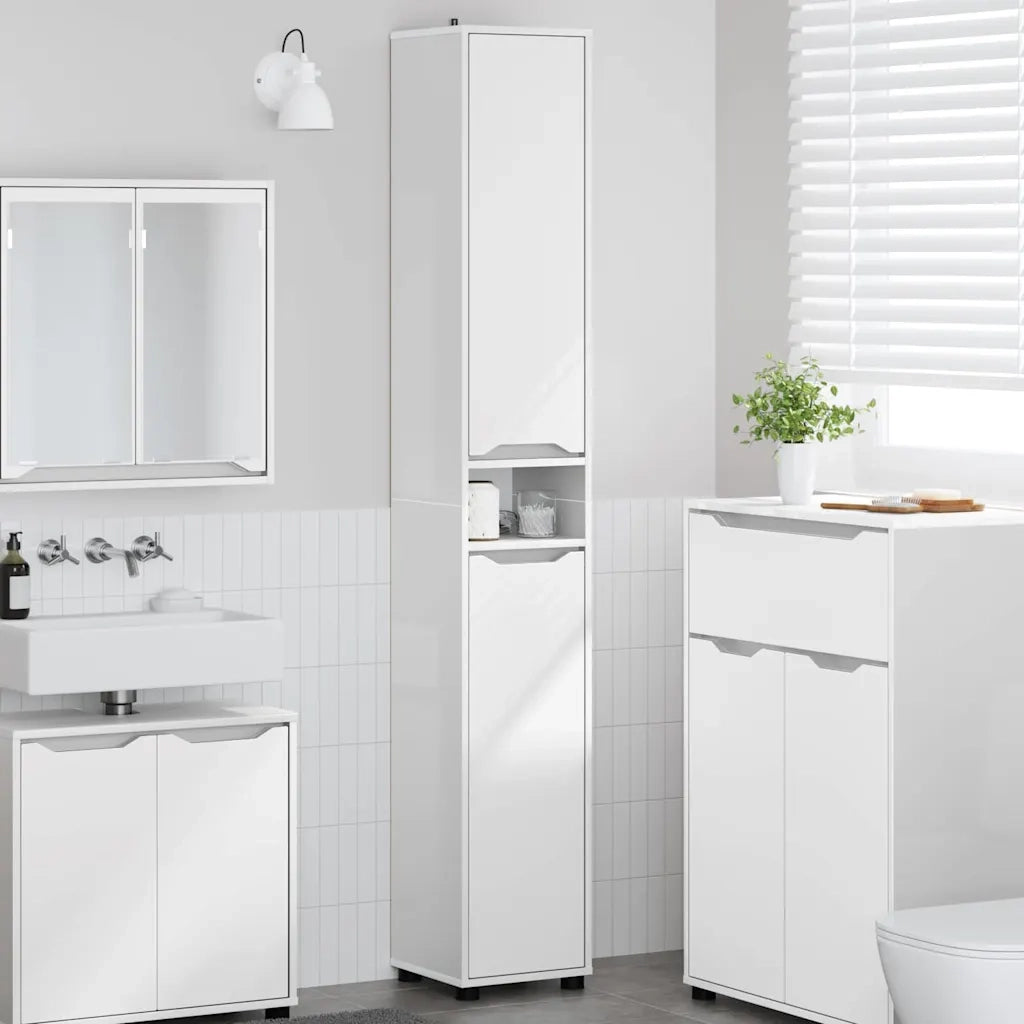 Mobile da Bagno con porta Bianco Lucido 30,5 x 30 x 195 cm 888761