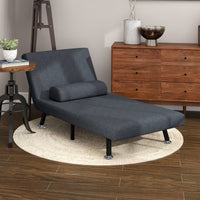 Poltrona Letto con Schienale Regolabile e Cuscino in Tessuto Effetto Lino e Acciaio Grigio Scuro