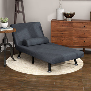 Poltrona Letto con Schienale Regolabile e Cuscino in Tessuto Effetto Lino e Acciaio Grigio Scuro