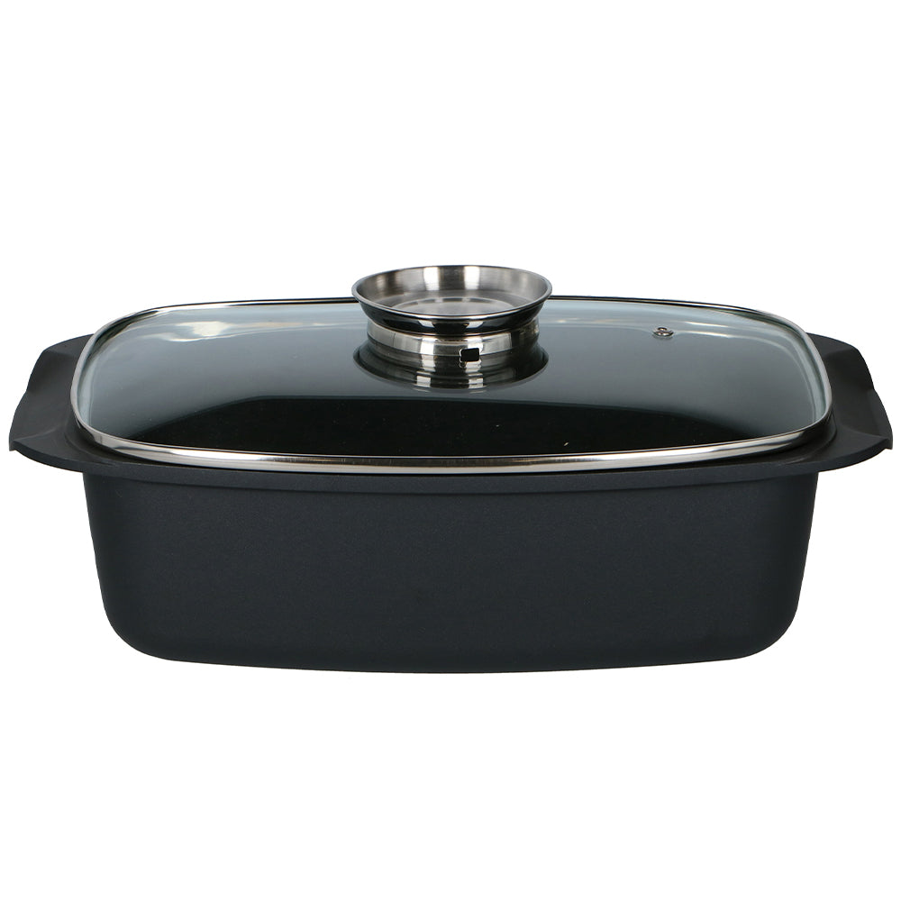 Rostiera Padella in Alluminio Casseruola con Coperchio e Sistema Aromatizzante