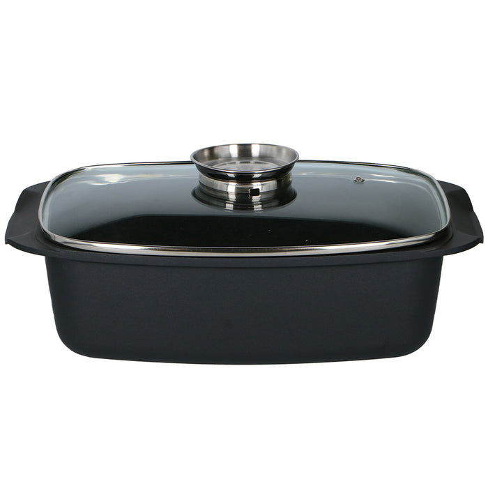 Rostiera Padella in Alluminio Casseruola con Coperchio e Sistema Aromatizzante