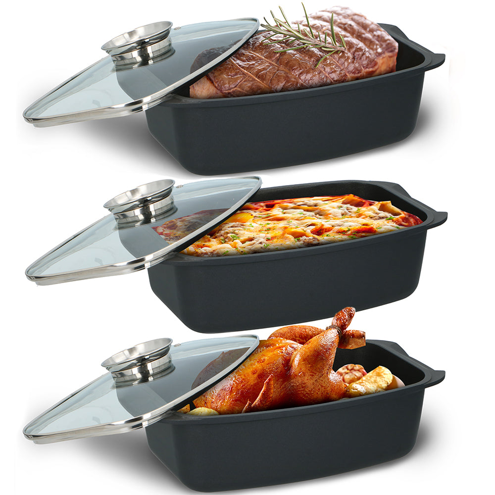 Rostiera Padella in Alluminio Casseruola con Coperchio e Sistema Aromatizzante