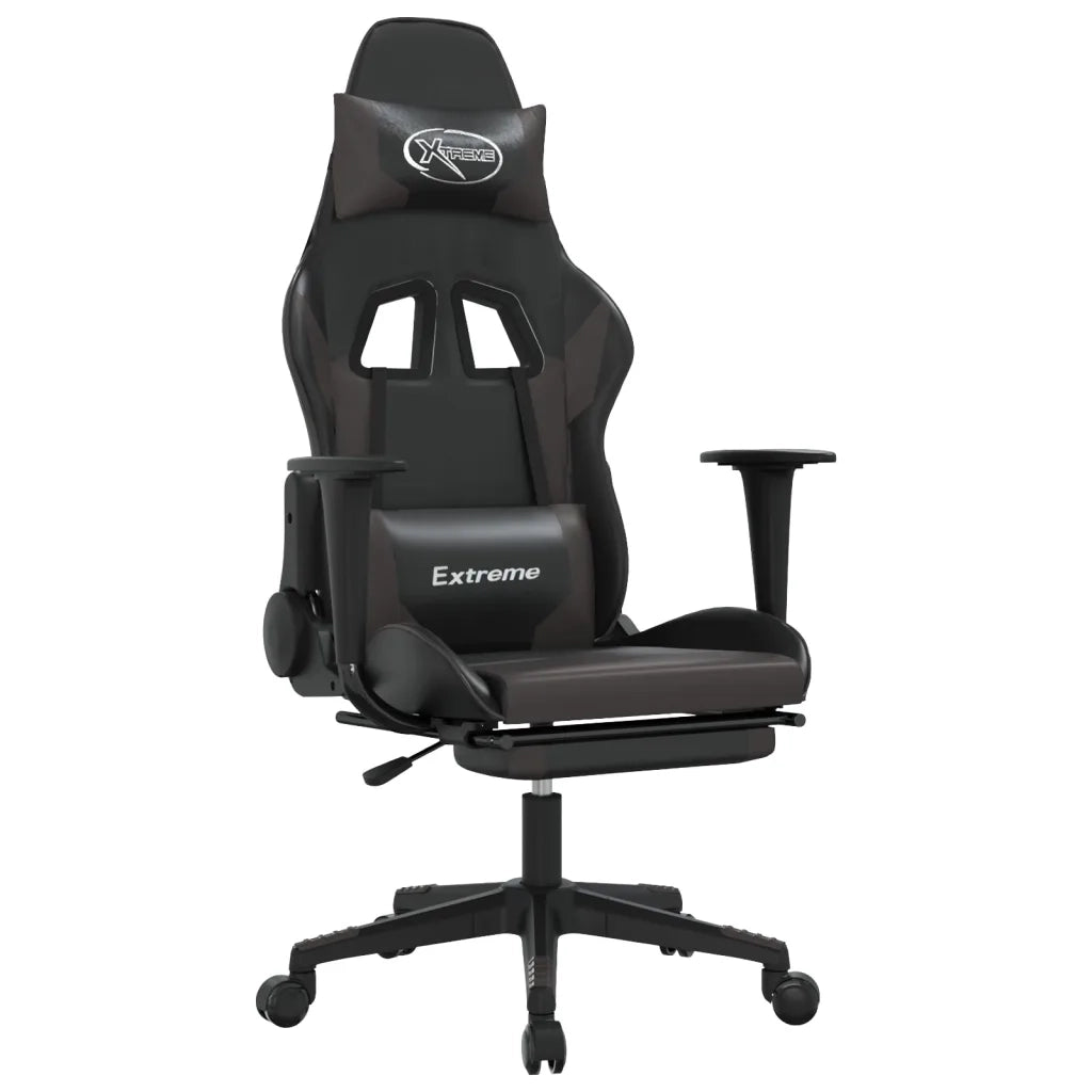 Sedia da Gaming | Sedia da e-sports con Poggiapiedi Nero e Grigio in Similpelle
