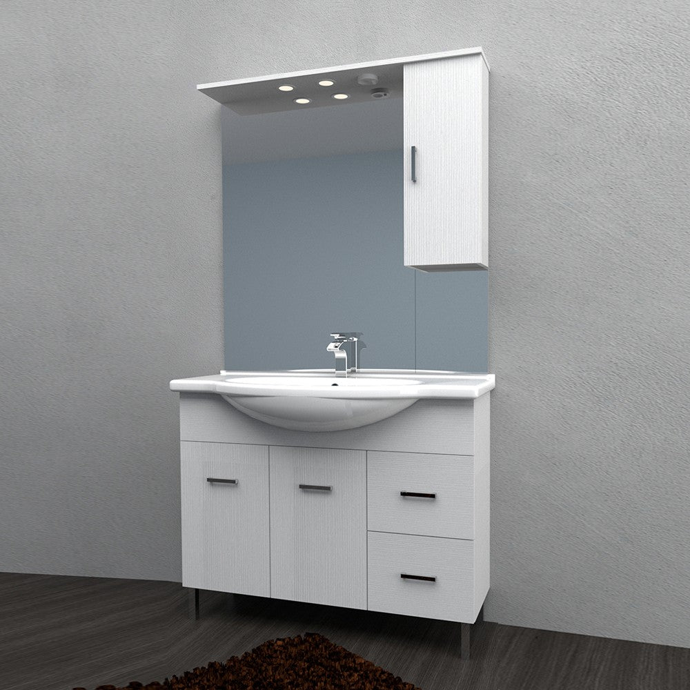 Mobile bagno venice larice bianco cm 105 con lavabo e specchio