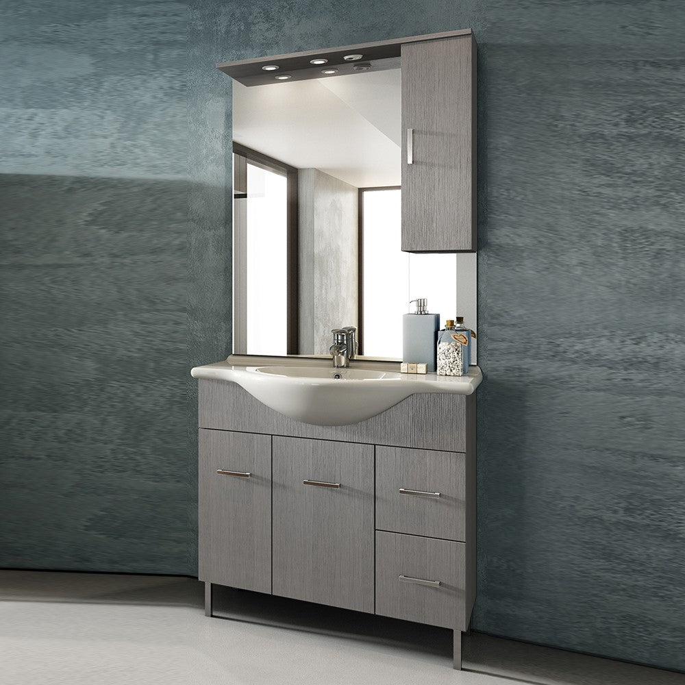 Mobile bagno venice larice grigio cm 85 con lavabo e specchio