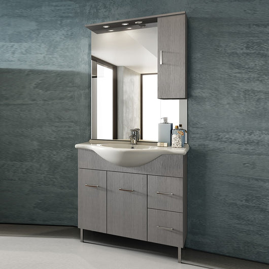 Mobile bagno venice larice grigio cm 85 con lavabo e specchio