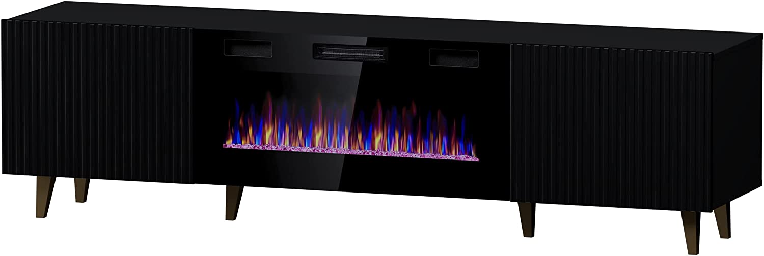 MOBILE TV CON CAMINETTO ELETTRICO INCORPORATO PAFOS cm180x40x49 NERO OPACO