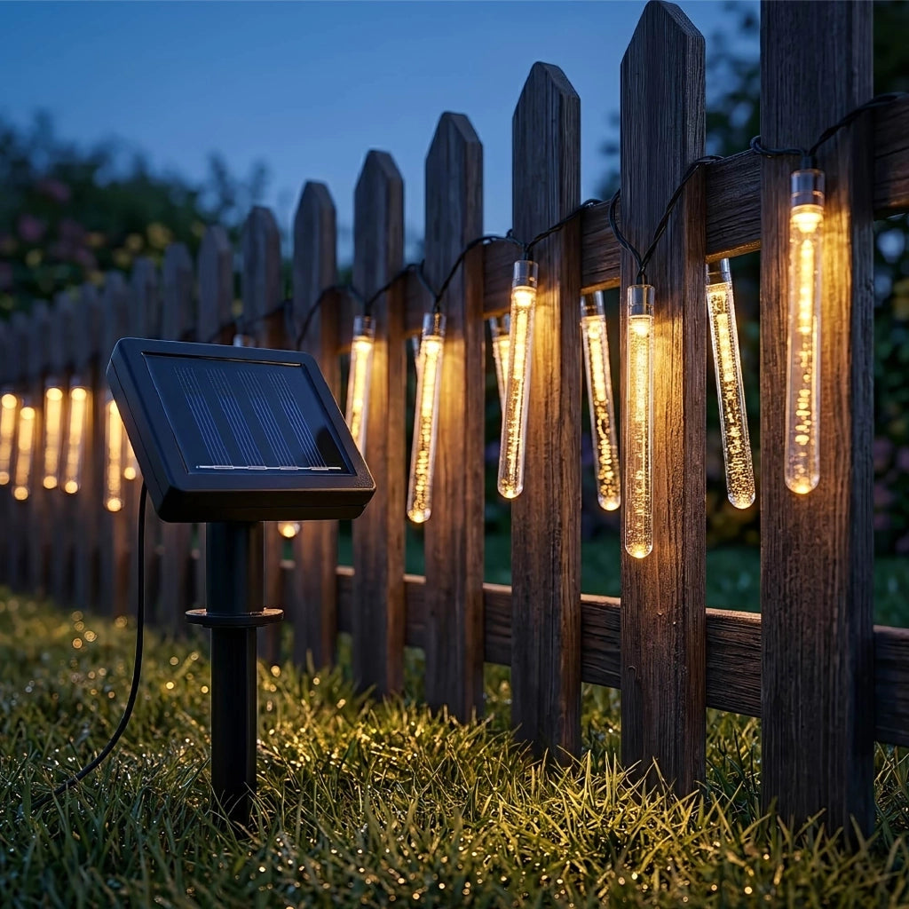 Ghirlanda Luminosa Solare LED 4,8 m con 20 Tubi Effetto Goccia, Luce Calda, IP65 Impermeabile, Pannello Solare con Picchetto, Luci Decorative da Esterno per Giardino Terrazzo Balcone