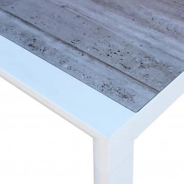 TAVOLO CARSON IN ALLUMINIO BIANCO TOP CERAMICA BI EFFETTO LEGNO 195X90X74CM OKX