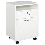 EasyComfort Schedario da Ufficio con Cassetto, Ruote a Freno e Ripiano Aperto, Cassettiera Ufficio con Serratura e 2 Chiavi per Lettera/Legale/Formato A4, Armadietto per Studio, 40x35x60cm, Bianco