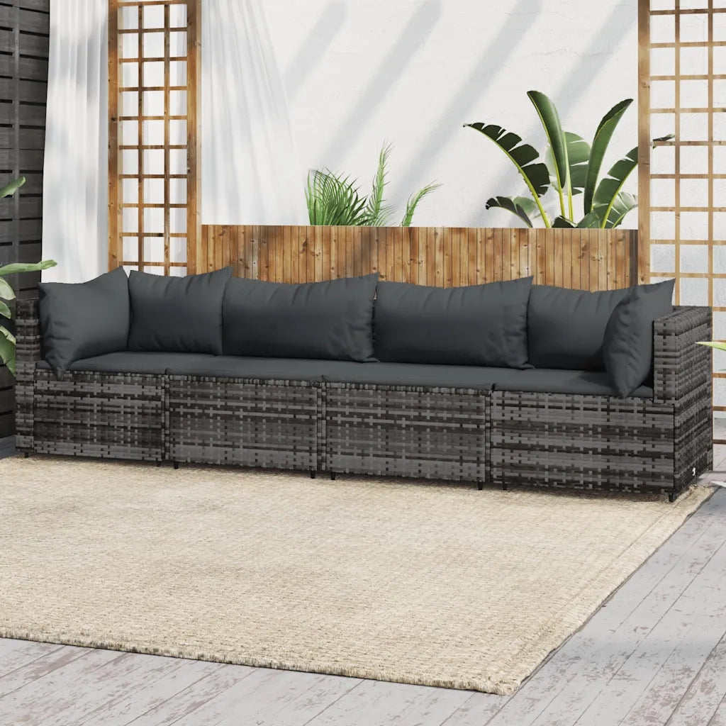 Set Divani da Giardino 4 pz | Set Salotto da Giardino con Cuscini in Polyrattan Grigio