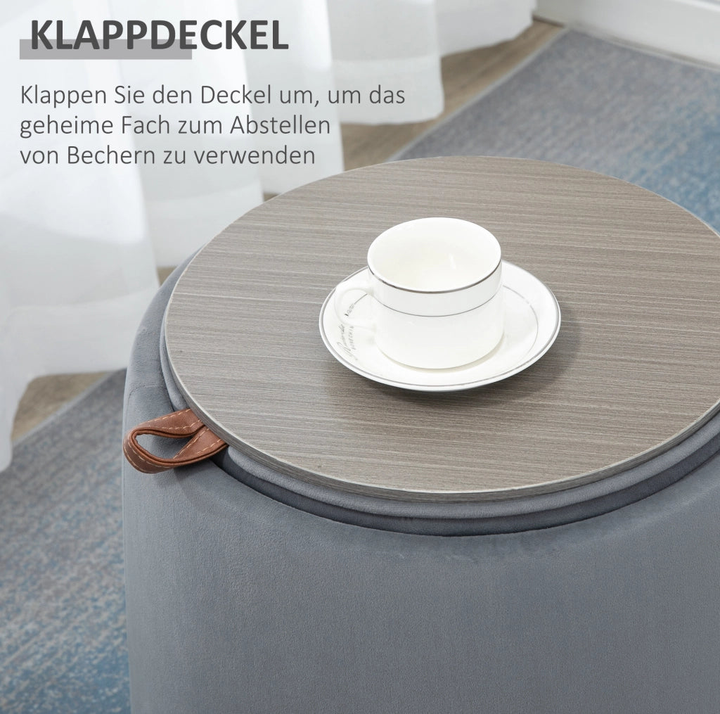 Pouf contenitore rotondo grigio con vassoio reversibile Ø44 cm