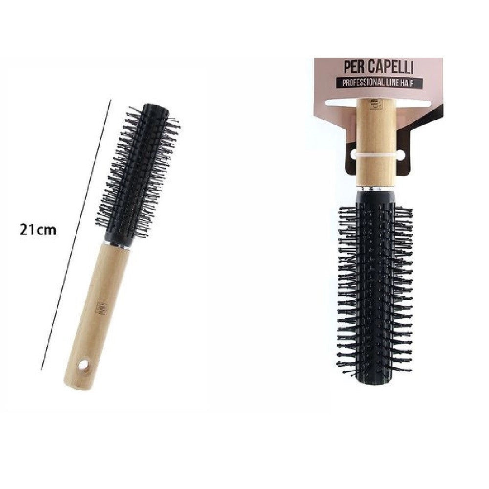Trade Shop - Spazzola Hair Stylist Con Manico Legno Acconciatura Capelli Professionale 21 Cm -