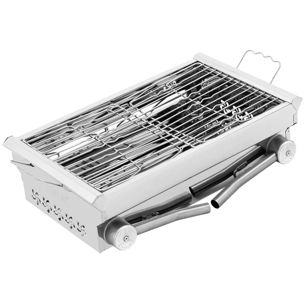 Barbecue a carbonella con ripiano laterale ribaltabile 43 x 25 cm acciaio zincato acciaio inox argento 14_0008404