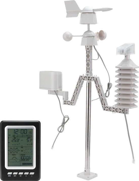 Stazione Meteorologica - "Ultimo Rapporto Meteorologico: Stazione Meteorologica Senza Fili con Schermo LCD con Illuminazione Posteriore e Senso di Vento per Misurazioni Precise di Precipitazioni, Direzione del Vento e Pressione.