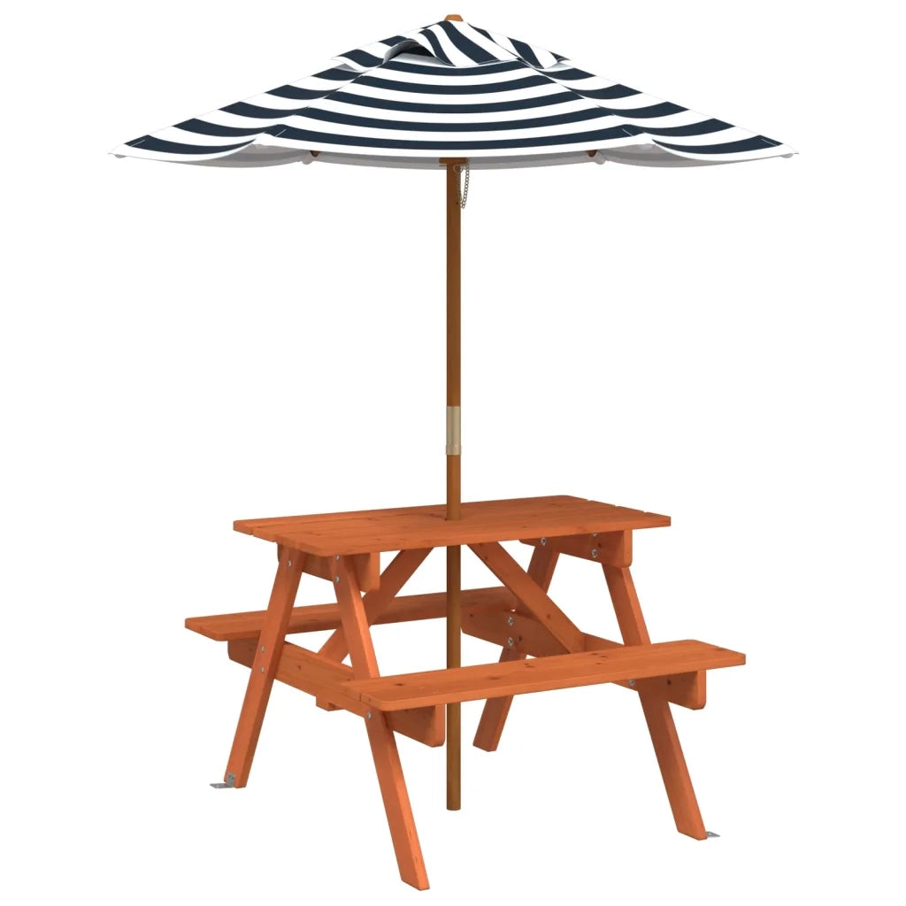 vidaXL Tavolo da Picnic per 4 Bambini con Ombrellone Legno di Abete