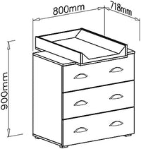 Cassettiera per bambini con fasciatoio rimovibile 80x71,8x90 cm 3 cassetti MIA Bianco opaco
