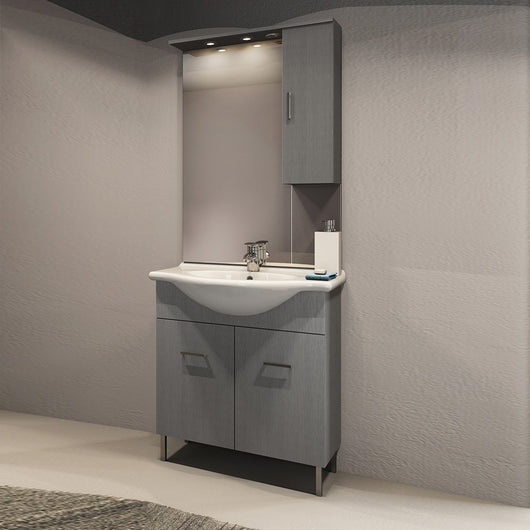 Mobile bagno venice larice grigio cm 75 con lavabo e specchio
