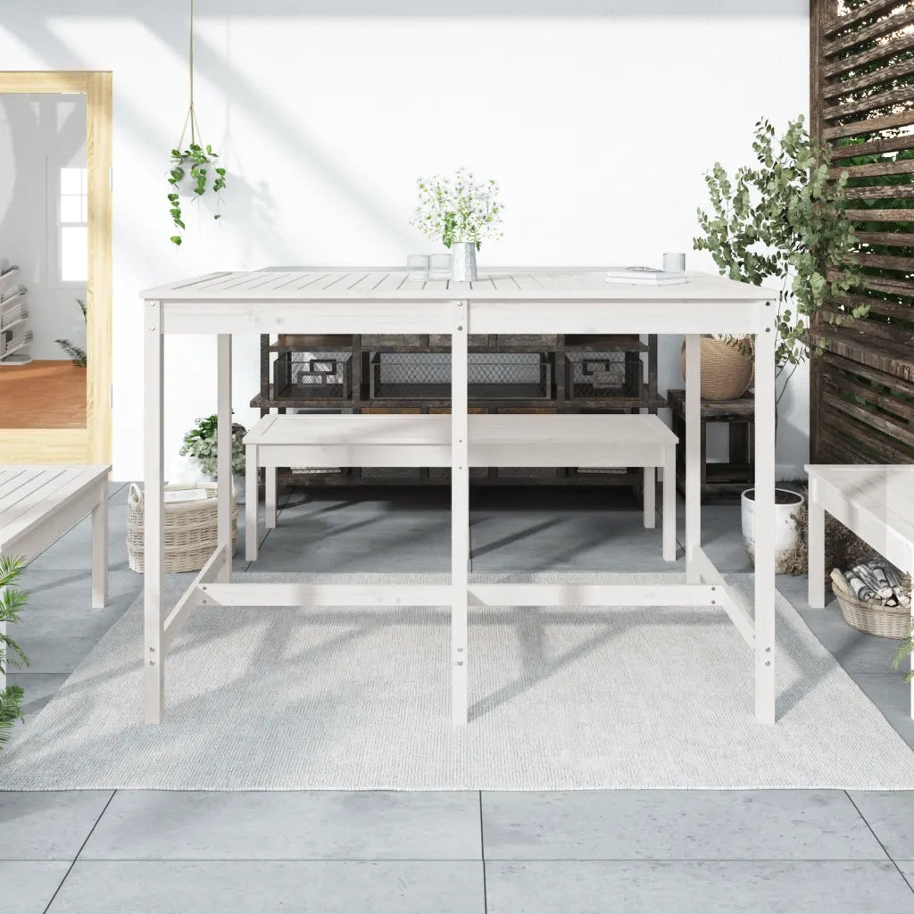 Tavolo da Giardino | Tavolino da esterno Bianco 159,5x82,5x110 cm Legno Massello Pino