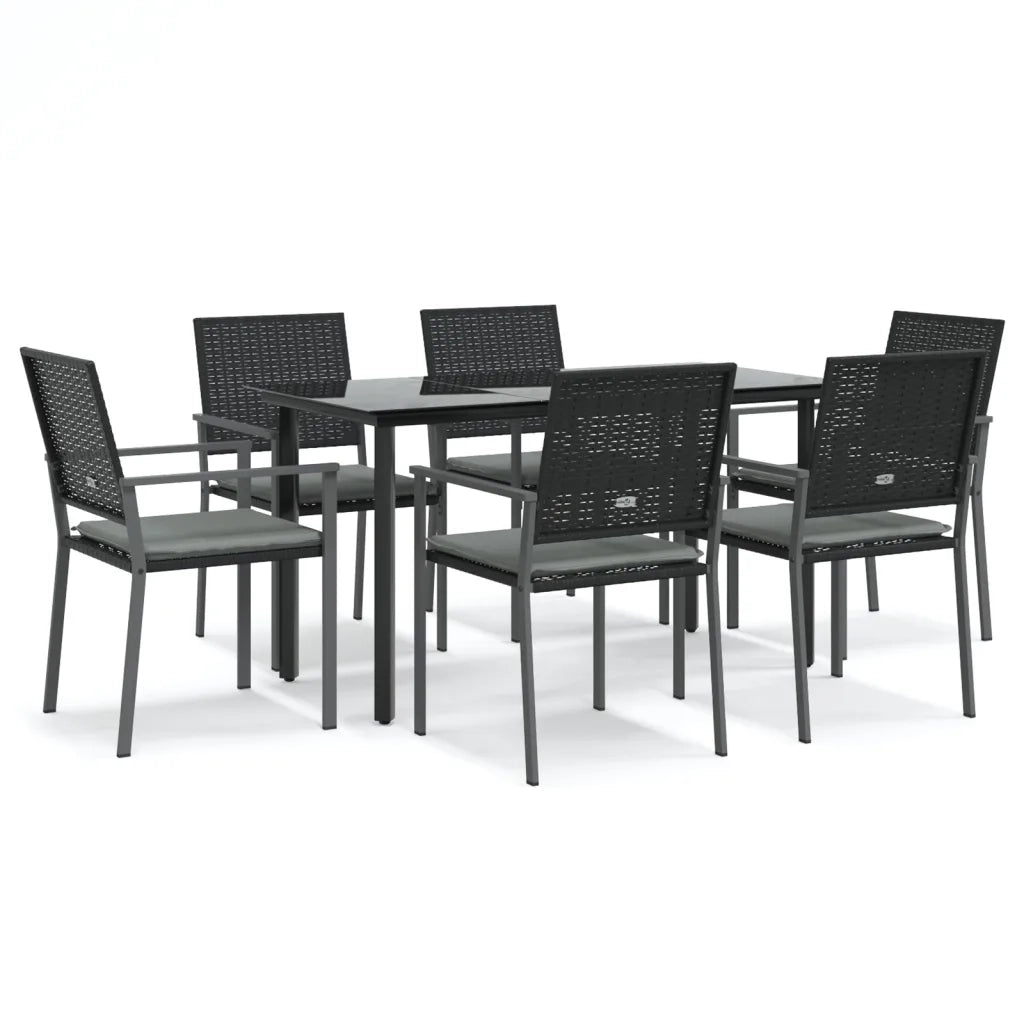 Set Pranzo da Giardino 7 pz con Cuscini in Polyrattan e Acciaio