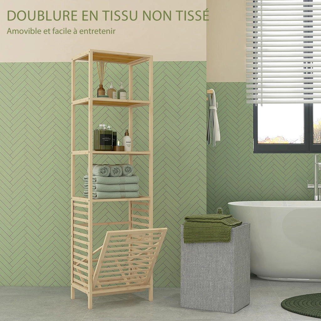 Mobile da bagno in bamb¨´ con 3 ripiani e cesto ¨C zephmum ¨C 44x33x160 cm