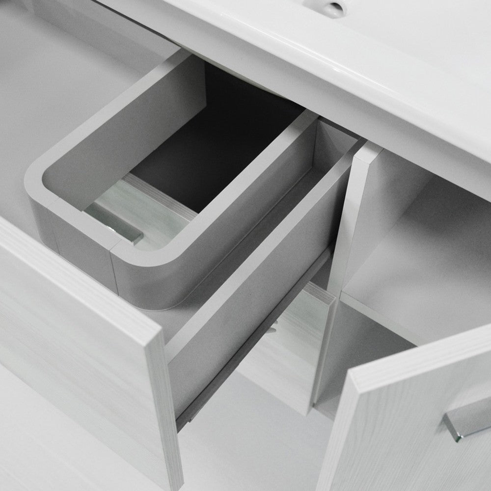 Mobile bagno sospeso serie betty con lavabo e specchio 90 cm larice bianco