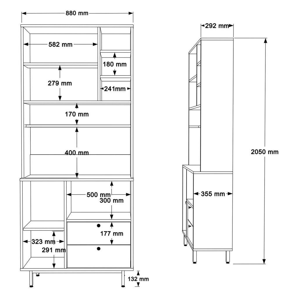 Madia Romallo, Credenza 2 Cassetti, 88x36x205h cm Marrone Rovere
