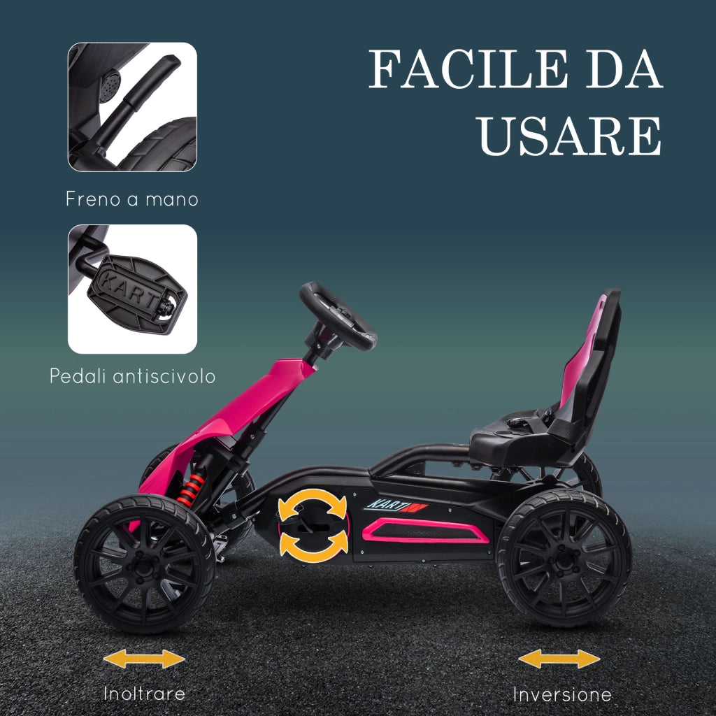 Go Kart a Pedali per Bambini 3-8 Anni 100x58x58,5 cm con Sedile Regolabile e Ruote in EVA Rosa e Nero