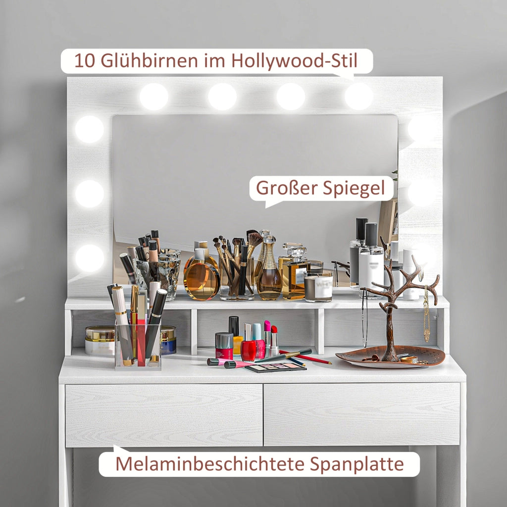 Tavolo trucco con specchio illuminato LED e cassetti ¨C zephmum ¨C bianco