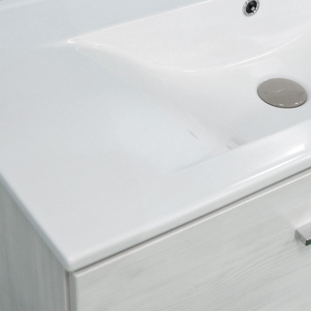 Mobile bagno sospeso serie betty con lavabo e specchio 90 cm larice bianco