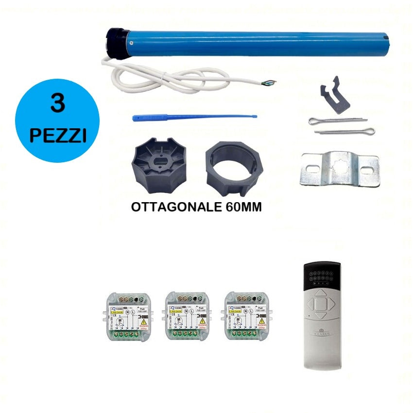 KIT 3 MOTORI TAPPARELLA 50Nm 100Kg CON CENTRALINE E TELECOMANDO 6 CANALI
