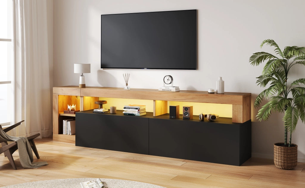 Mobile TV per 80 pollici Nero e Legno con Luci LED 184x42x58 cm
