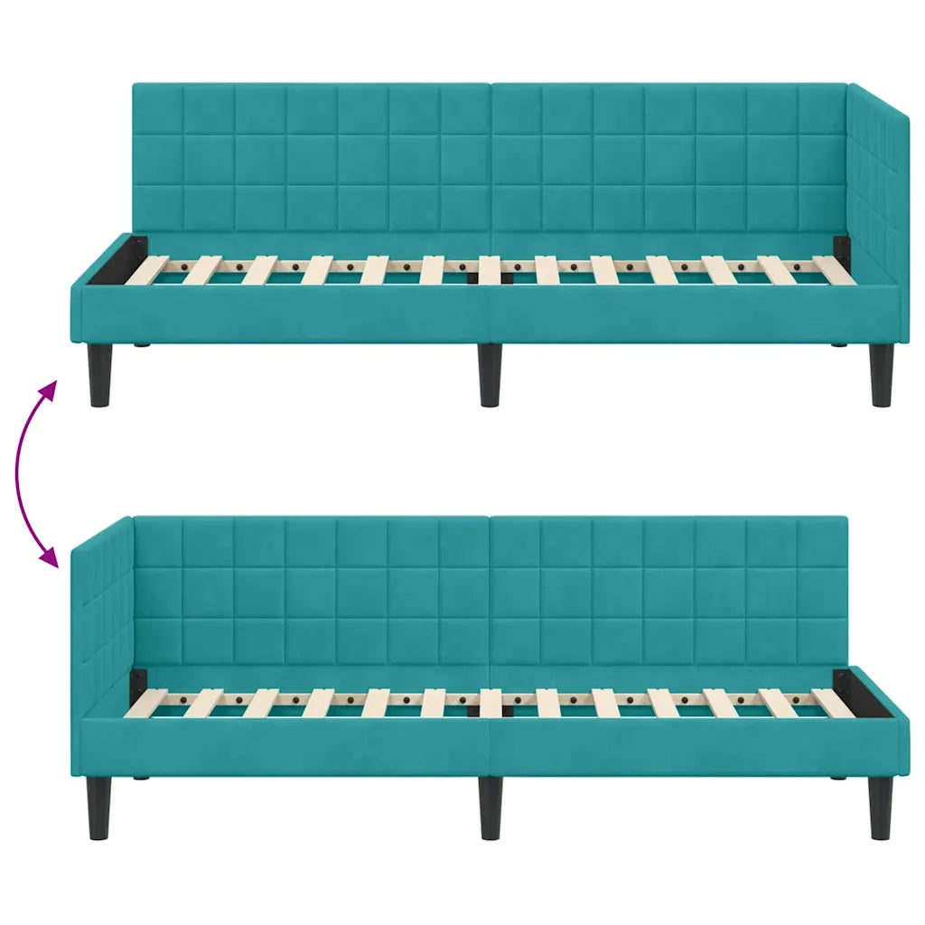 Letto singolo | Letto per adulti | Cornice del letto ad angolo Turchese 80 cm x 200 cm Velluto