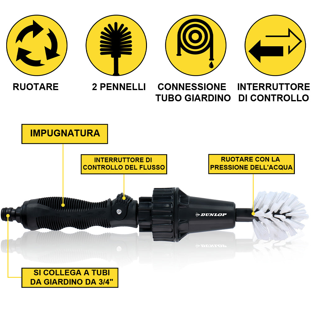 Spazzola Ruotante per Pulizia Cerchioni con Attacco per Tubo da 3/4" 2 Spazzole