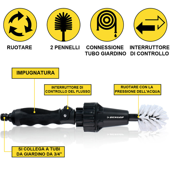 Spazzola Ruotante per Pulizia Cerchioni con Attacco per Tubo da 3/4" 2 Spazzole