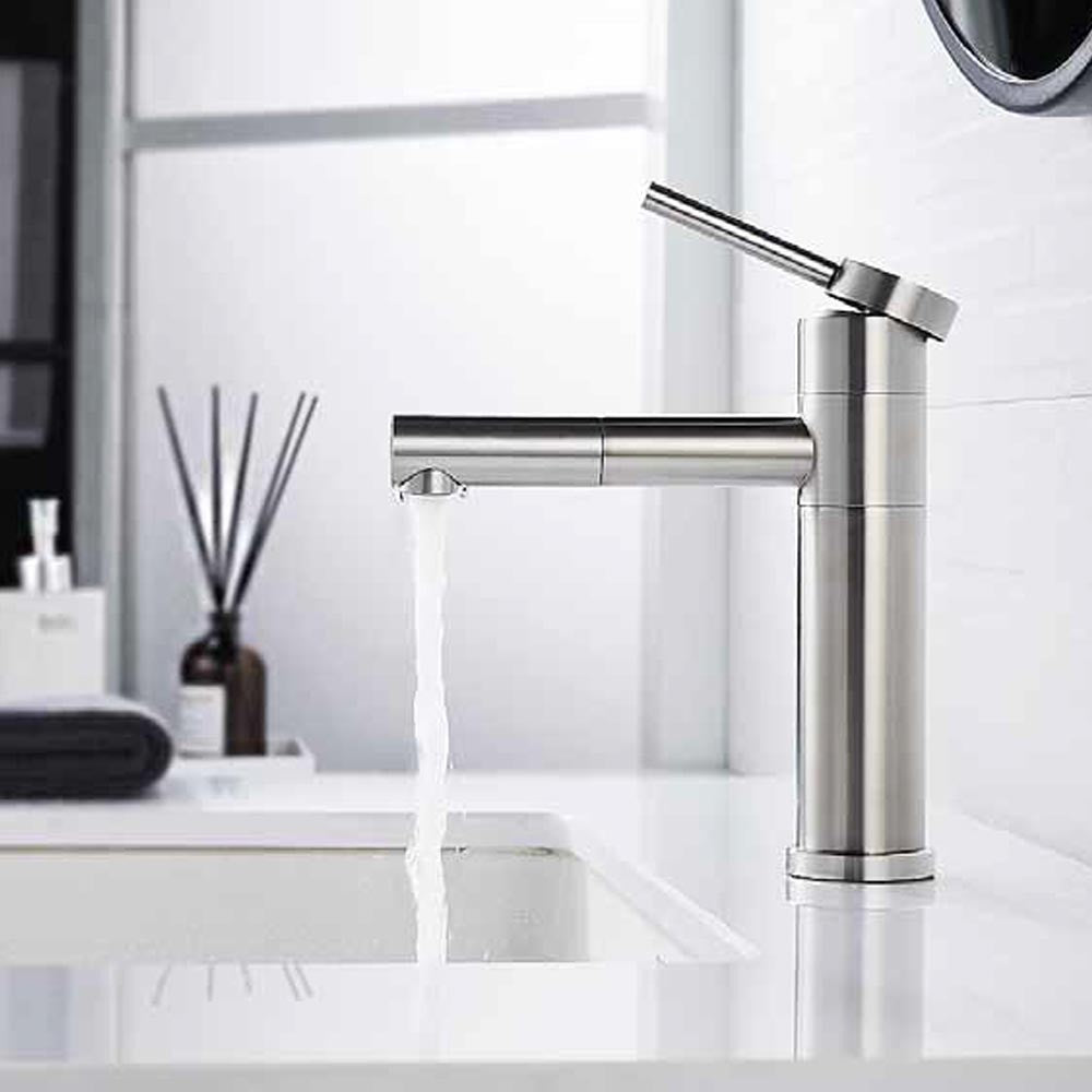 Miscelatore lavabo in acciaio spazzolato con bocca orientabile 360° - Serie Spring