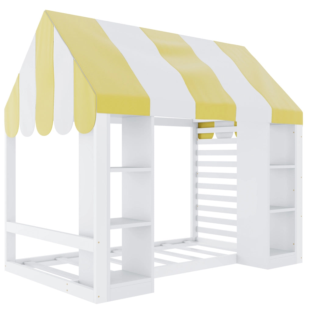 Letto per bambini 90x200 cm con baldacchino e vani portaoggetti bianco