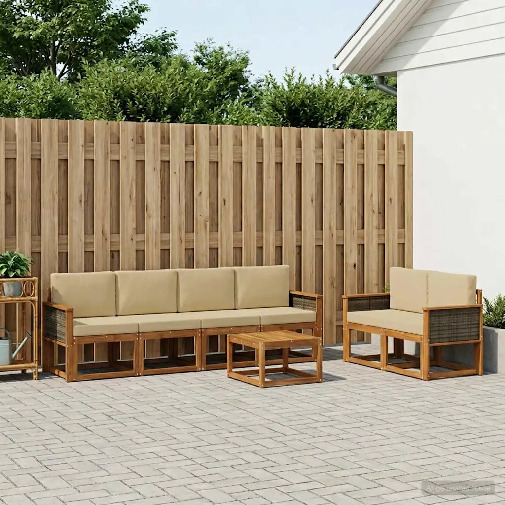 Set di divani da esterno con cuscino 6 pcs Naturale