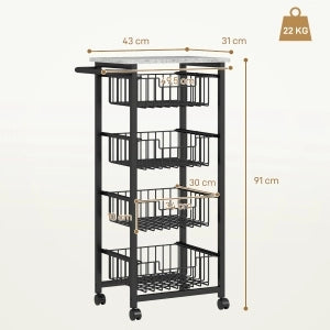 CARRELLO CUCINA 49,5x31x91 cm Grigio Chiaro con 4 Cestelli