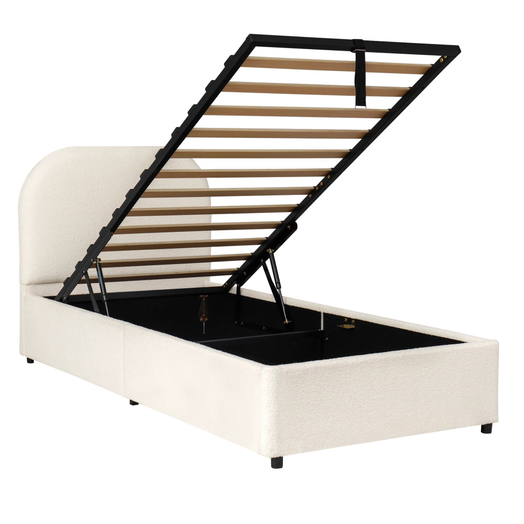 Letto Contenitore Singolo Imbottito con Rete a Doghe ¨C MINIMAL ¨C Beige, 90x200