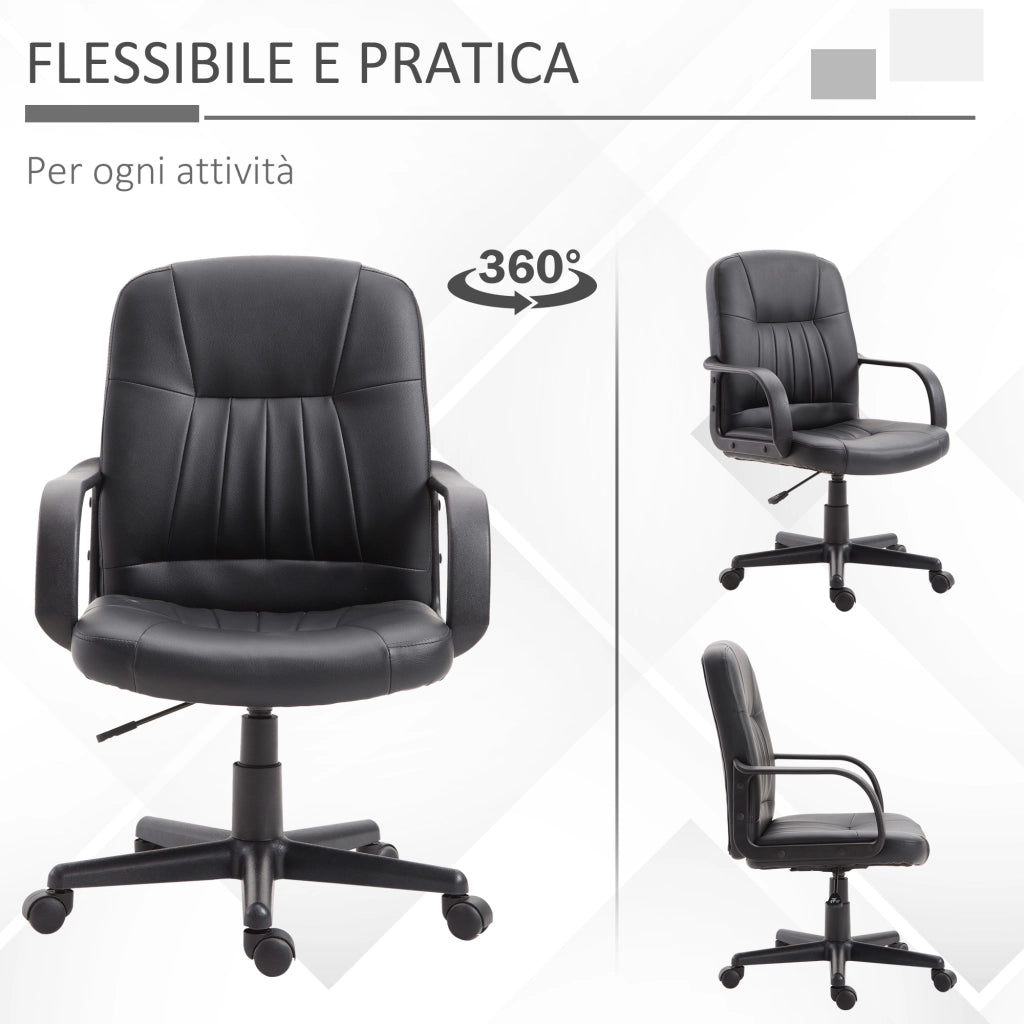 Sedia da Ufficio Ergonomica e Girevole, Poltrona da Ufficio con Altezza Regolabile in Similpelle 60x60x94-103cm Nero