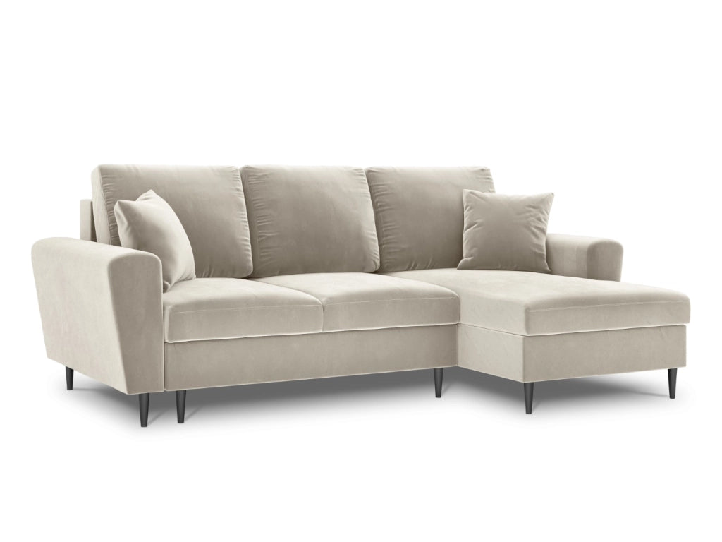 Cosmopolitan Design - Divano convertibile angolare destro con contenitore "Kyoto" 4 posti in velluto beige chiaro 