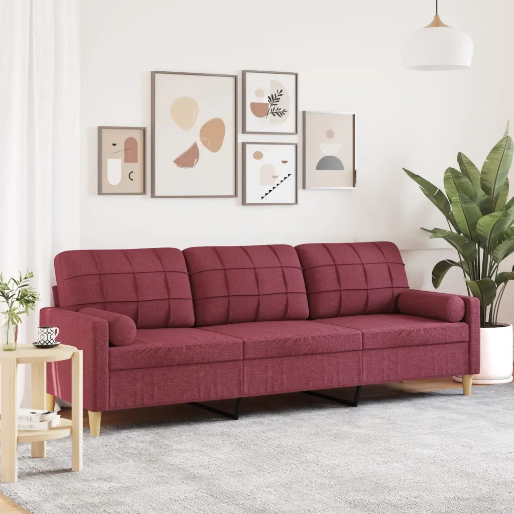 vidaXL Divano a 3 Posti con Cuscini Rosso Vino 210 cm in Tessuto