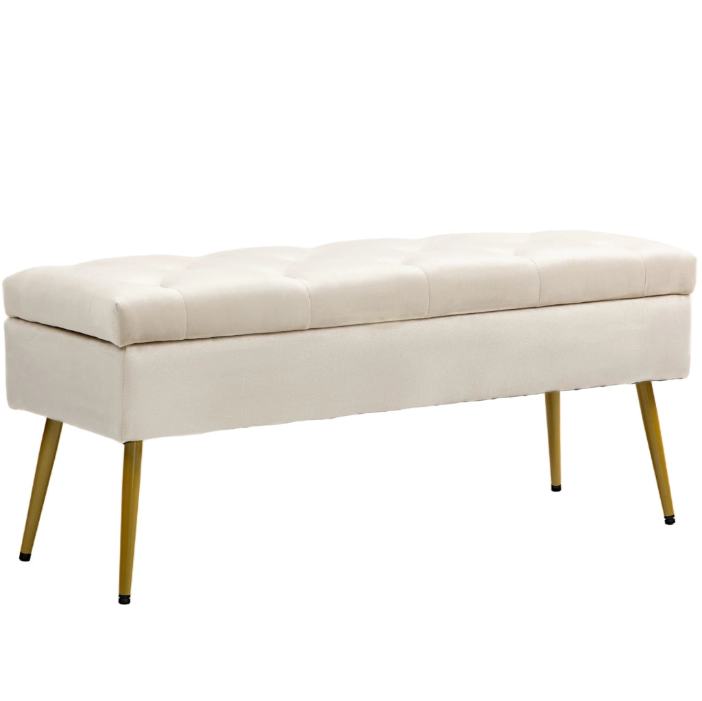 Panca contenitore imbottita beige in poliestere