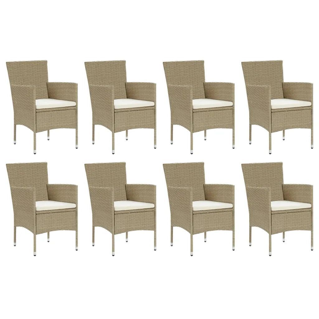 Set Pranzo da Giardino 9 pz con Cuscini in Polyrattan Beige cod mxl 39712