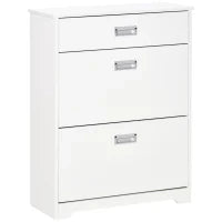 Scarpiera Moderna in Legno, 2 Cassetti con Mensola Regolabile per 16 Scarpe e Cassetto Piccolo, 70x29x92cm, Bianco